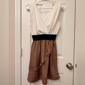 Double Zero White and Brown Mini Dress